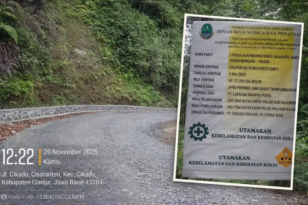 Proyek Rekonstruksi Jalan Cikadu–Kebon Muncang Disorot, Dugaan Mutu Hotmix Berpotensi Rugikan Negara